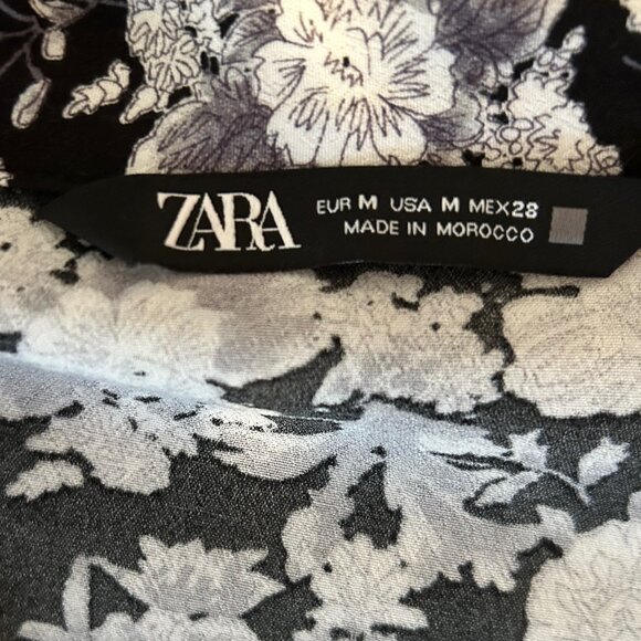 Zara black floral print open collar mini dress - Picture 6 of 12